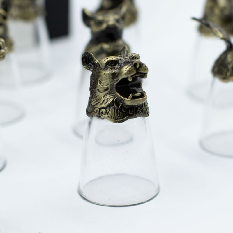 Bottom Up Shot Glasses (25ml) - Chinese Zodiac Creatures - Antique Bronze