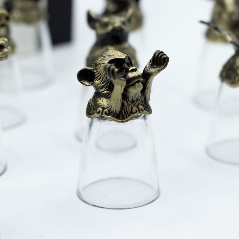 Bottom Up Shot Glasses (25ml) - Chinese Zodiac Creatures - Antique Bronze
