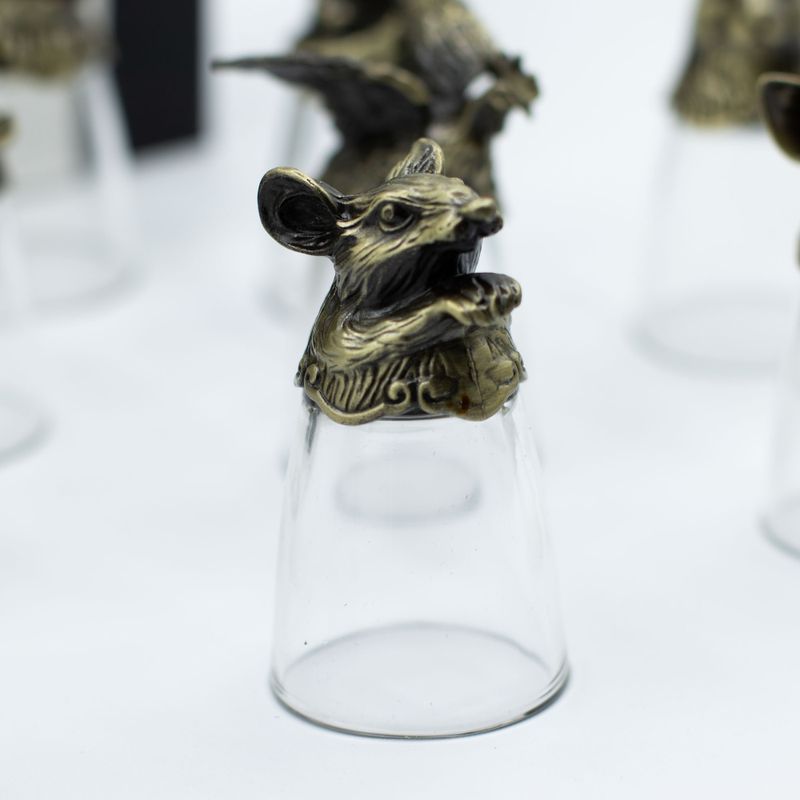 Bottom Up Shot Glasses (25ml) - Chinese Zodiac Creatures - Antique Bronze
