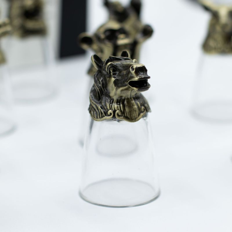 Bottom Up Shot Glasses (25ml) - Chinese Zodiac Creatures - Antique Bronze