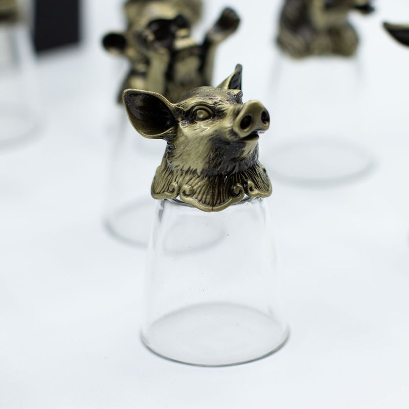 Bottom Up Shot Glasses (25ml) - Chinese Zodiac Creatures - Antique Bronze