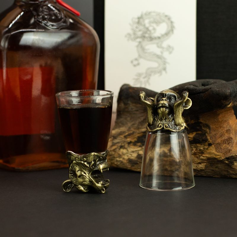 Bottom Up Shot Glasses (25ml) - Chinese Zodiac Creatures - Antique Bronze