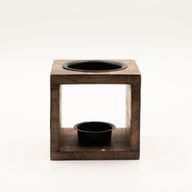Square Mango Wood Oil Burner  - Yin Yang
