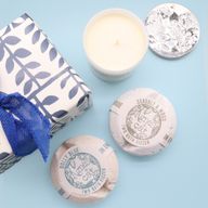 Parma Violet (candle) + Seasalt and Moss (fizz) + Dolly Blue (fizz)