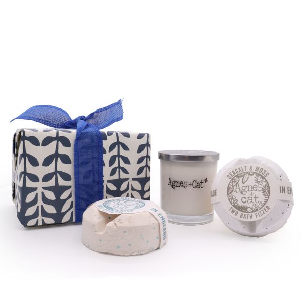 Parma Violet (candle) + Seasalt and Moss (fizz) + Dolly Blue (fizz)