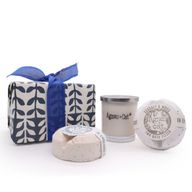 Parma Violet (candle) + Seasalt and Moss (fizz) + Dolly Blue (fizz)