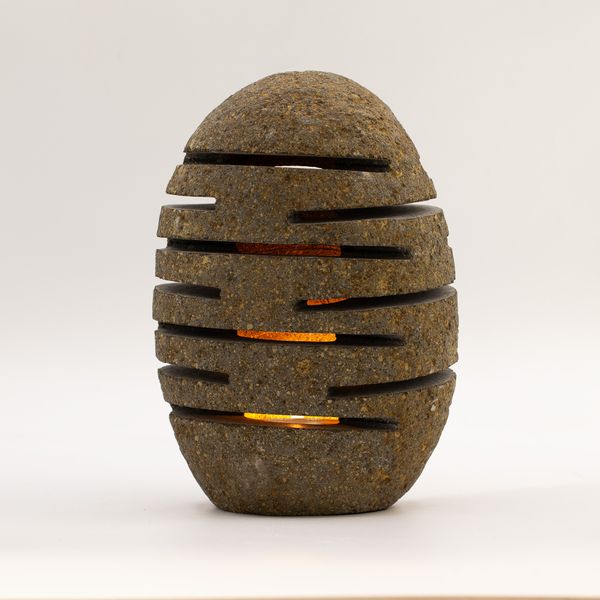Natural Riverstone Candle Holder - Standing Stone Cut (10x13x22cm)
