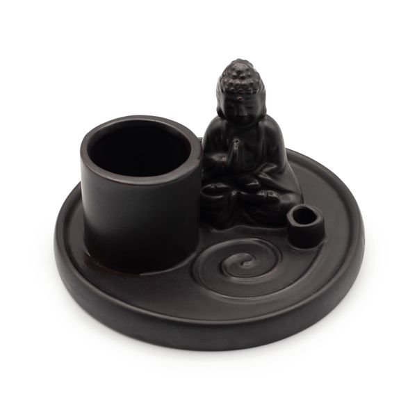 Multi Purpose Buddha Incense Plate - Ceramic Matt Black