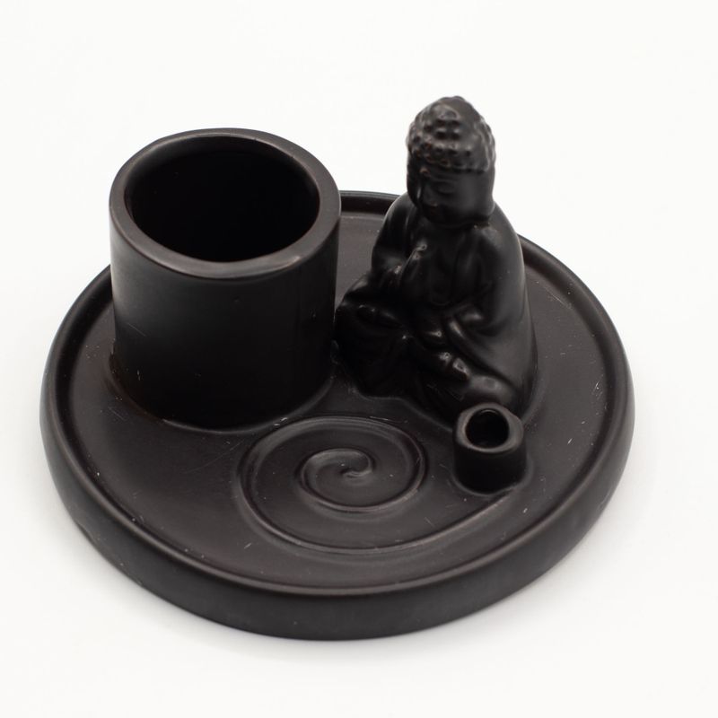 Multi Purpose Buddha Incense Plate - Ceramic Matt Black