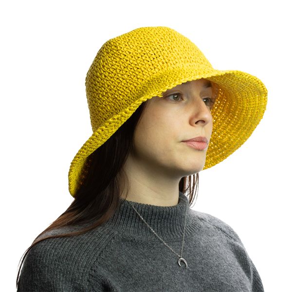 Floppy Straw Sun Hat - Yellow