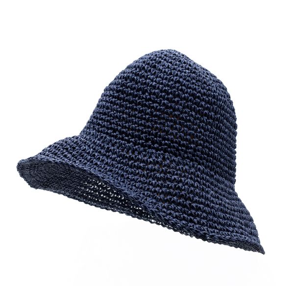 Floppy Straw Sun Hat - Navy Blue
