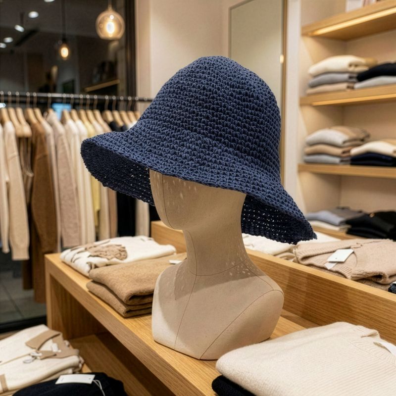 Floppy Straw Sun Hat - Navy Blue