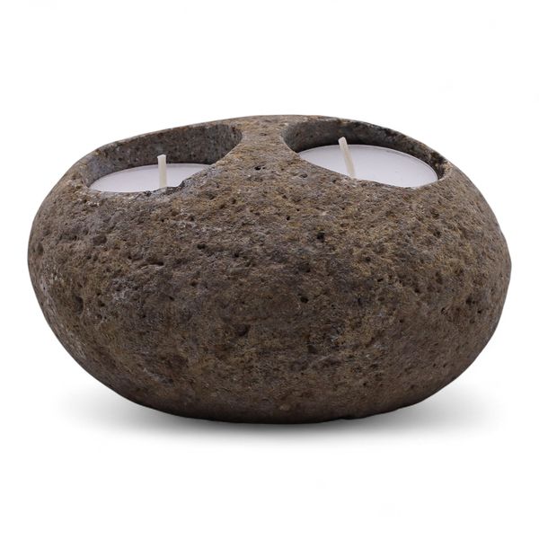 Natural Riverstone Candle Holder - Double Nightlight