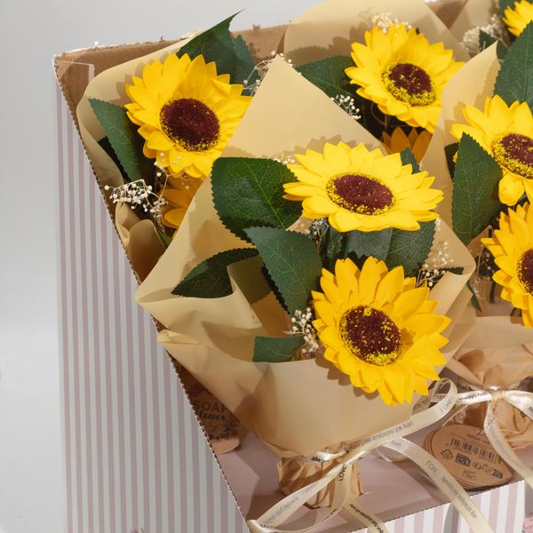 Box of Ready to Retail Soap Flower - Two Sunflower Bouquet
