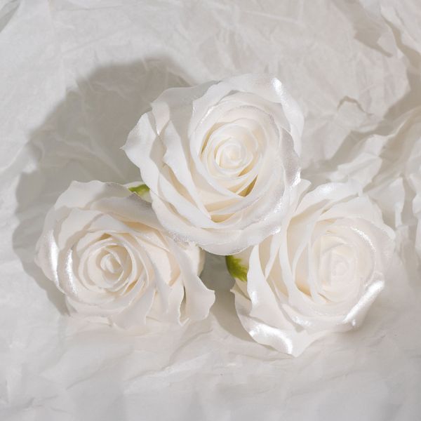 Craft Soap Flower - (5-Layer) Decorative Only Rose - Silk Trimmed - Classic White Sheen