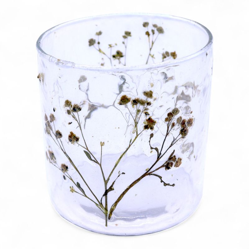 Natural Floral Glass - Straight Candle Holder - Daisy  - (8x8cm)