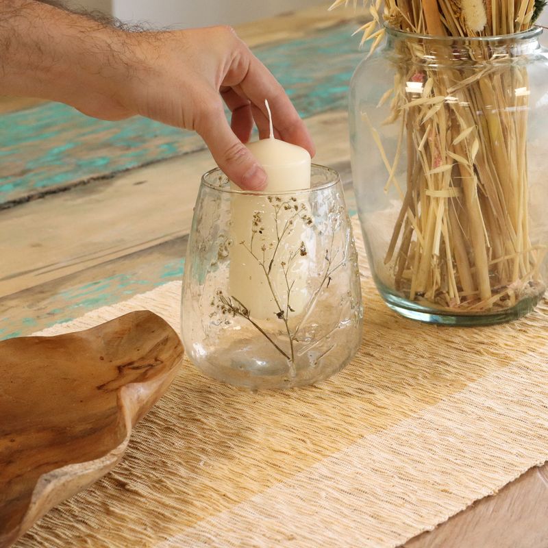 Natural Floral Glass - Vase Candle Holder - Daisy - (12x11cm)