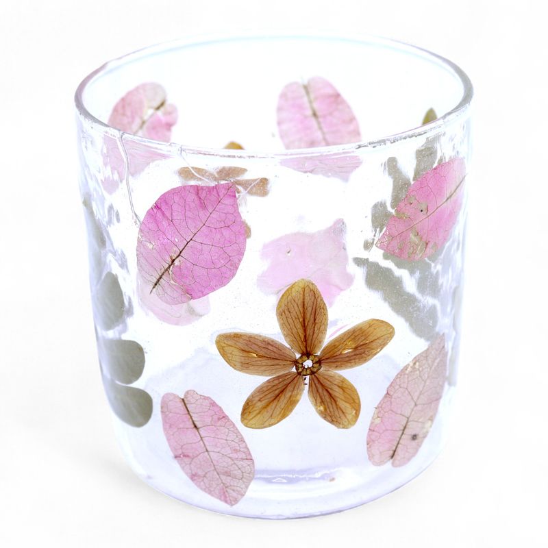 Natural Floral Glass - Straight Candle Holder - Spring -  (8x8cm)