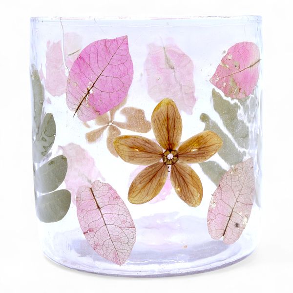 Natural Floral Glass - Straight Candle Holder - Spring - (8x8cm)