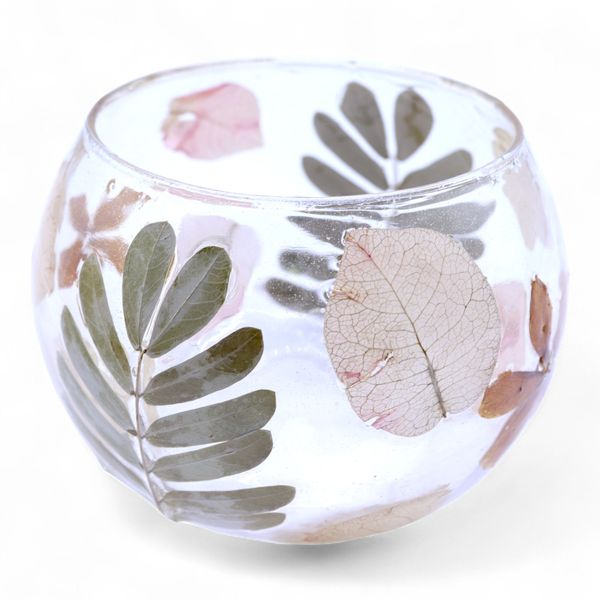 Natural Floral Glass - Bowl Candle Holder - Spring - (8x10cm)