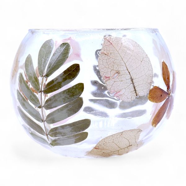 Natural Floral Glass - Bowl Candle Holder - Spring - (8x10cm)