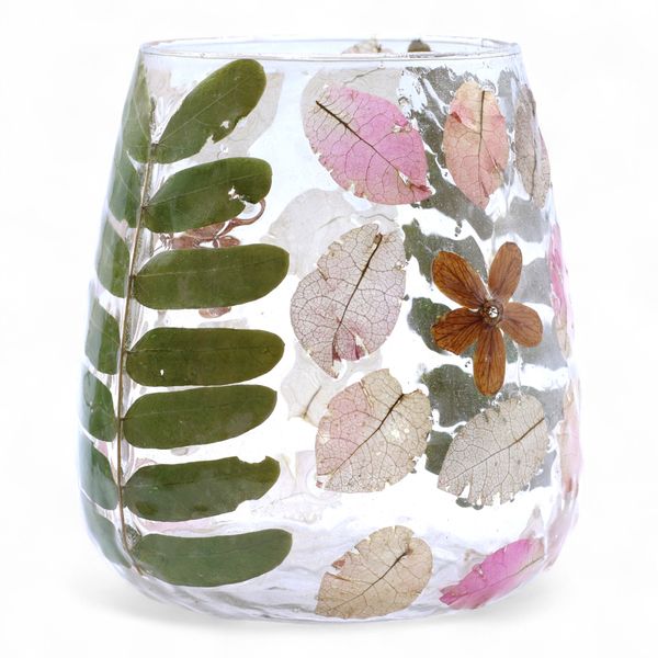 Natural Floral Glass - Vase Candle Holder - Spring - (12x11cm)