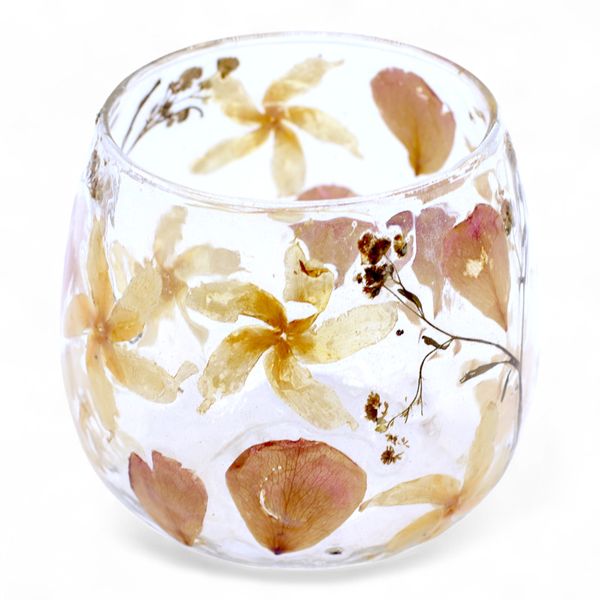 Natural Floral Glass - Straight Candle Holder - Rose - (8x8cm)