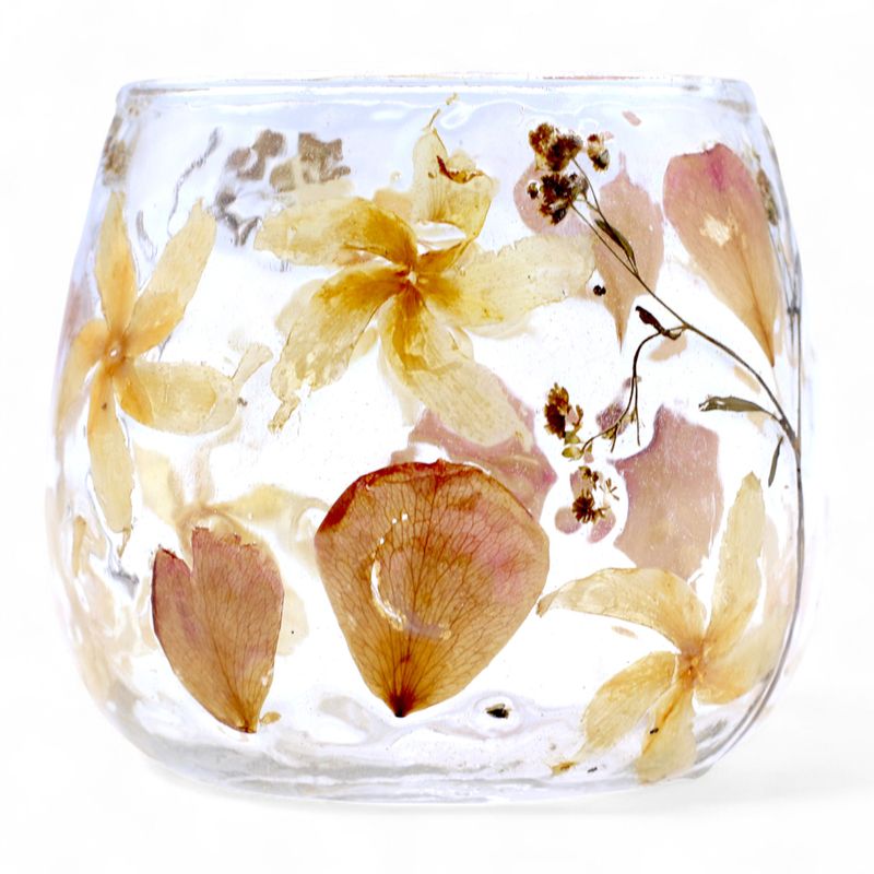 Natural Floral Glass - Straight Candle Holder - Rose - (8x8cm)