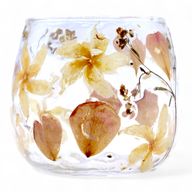 Natural Floral Glass - Straight Candle Holder - Rose - (8x8cm)
