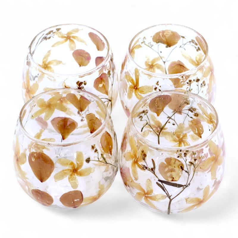 Natural Floral Glass - Straight Candle Holder - Rose - (8x8cm)