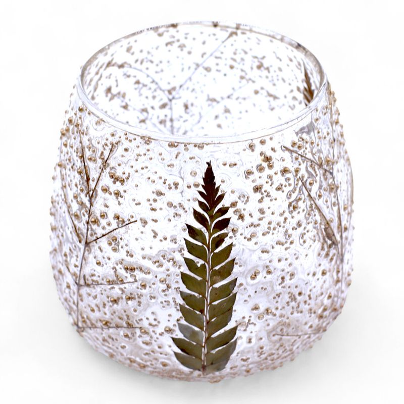 Natural Floral Glass - Straight Candle Holder -  Pine - (10x9cm)