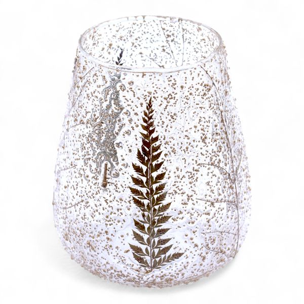 Natural Floral Glass - Large Bowl Candle Holder - Pine - (15x12cm)