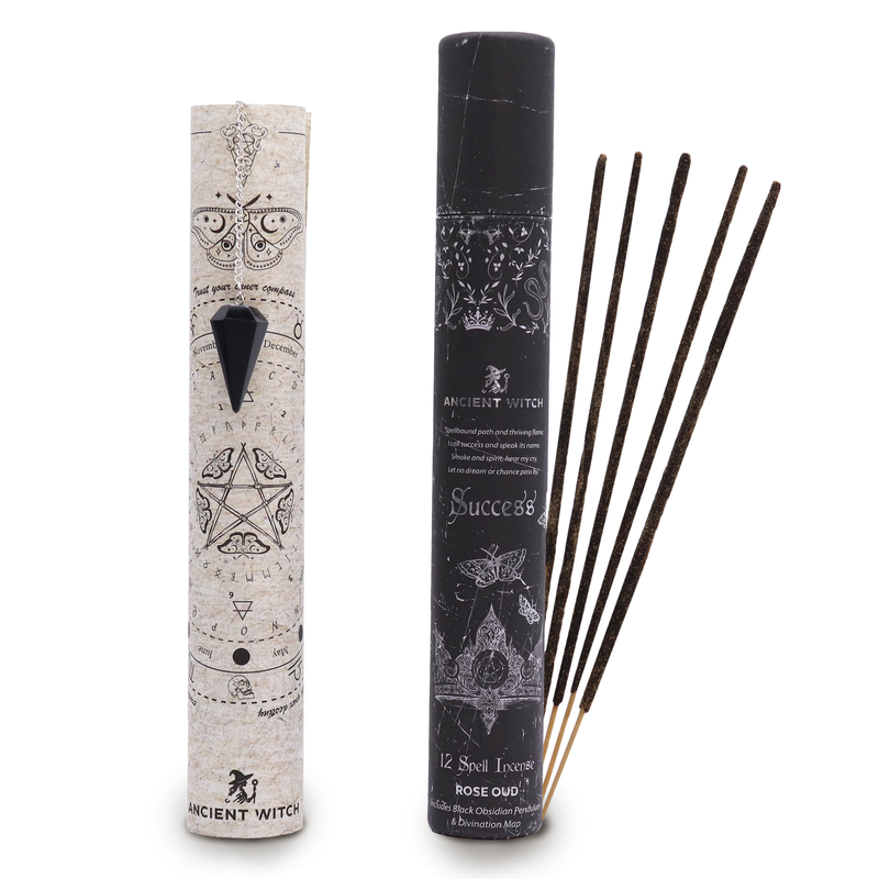 Ancient Witch Tube of Spells Incense - Success - Black Obsidian Pendulum