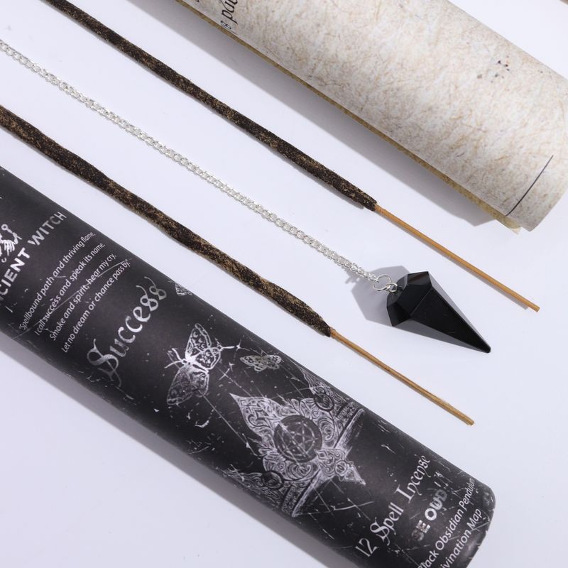 Ancient Witch Tube of Spells Incense - Success - Black Obsidian Pendulum