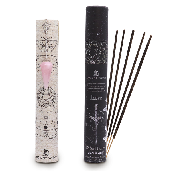 Ancient Witch Tube of Spells Incense - Love - Rose Quartz Pendulum