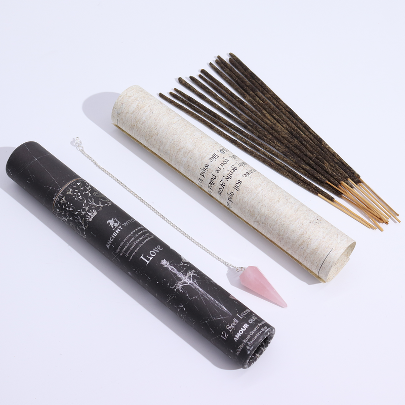 Ancient Witch Tube of Spells Incense - Love - Rose Quartz Pendulum
