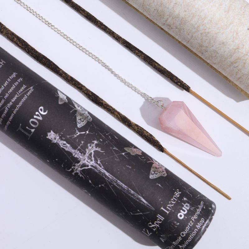 Ancient Witch Tube of Spells Incense - Love - Rose Quartz Pendulum