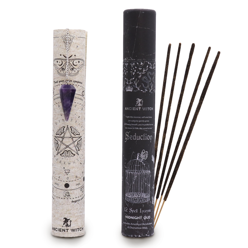 Ancient Witch Tube of Spells Incense - Seduction - Amethyst Pendulum