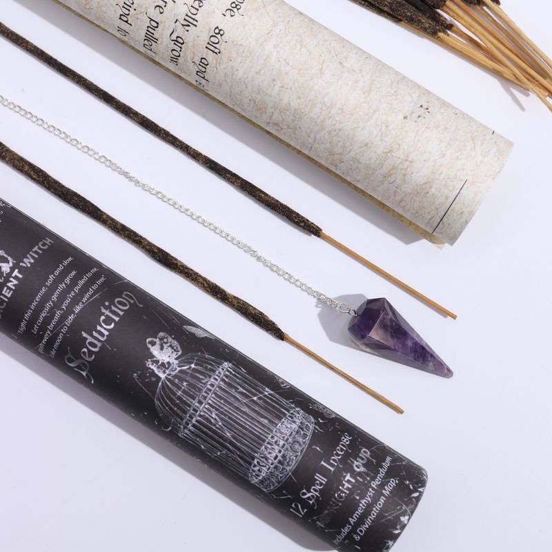 Ancient Witch Tube of Spells Incense - Seduction - Amethyst Pendulum