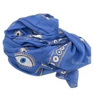 Nomad Sari - Pareo - Rich Blue & Gold Hand Painted Evil Eye Design