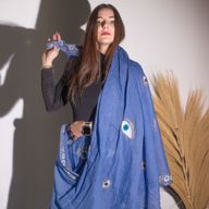 Nomad Sari - Pareo - Rich Blue & Gold Hand Painted Evil Eye Design