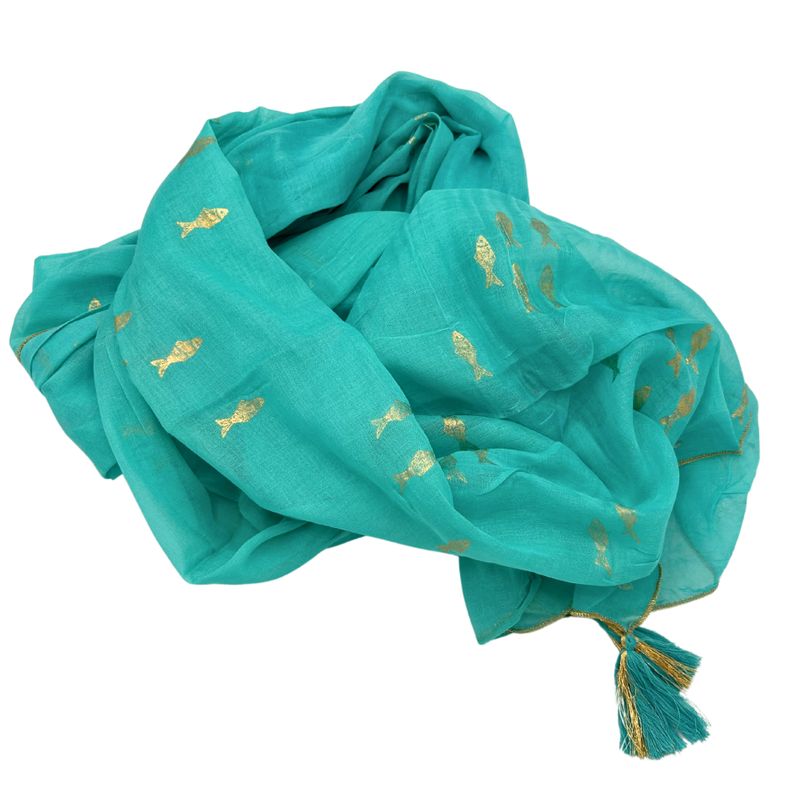 Nomad Sari - Pareo - Turquoise & Gold Fish Design