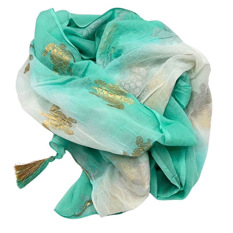 Nomad Sari - Pareo - White & Turquoise Gold Turtle Design