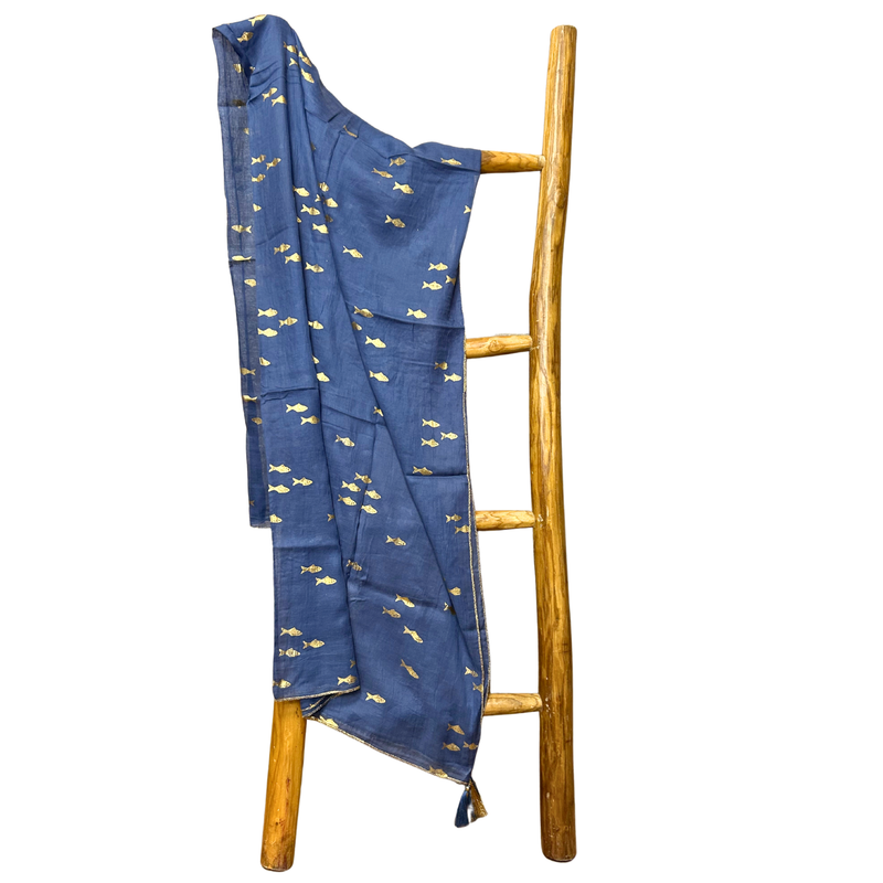 Nomad Sari - Pareo - Sea Blue & Gold Fish Design