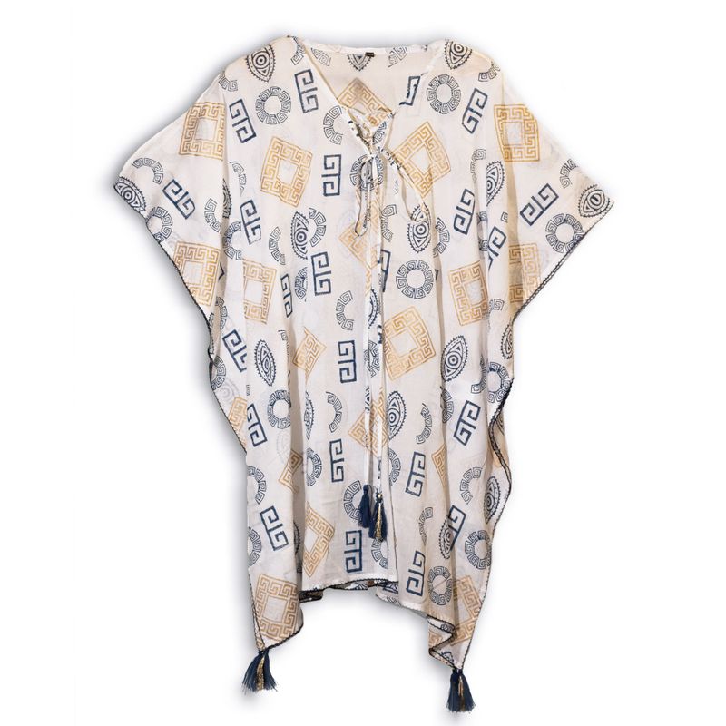 Nomad Sari - Kaftan - Gold & Blue Greek Motiff - Handpainted
