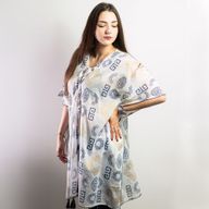 Nomad Sari - Kaftan - Gold & Blue Greek Motiff - Handpainted
