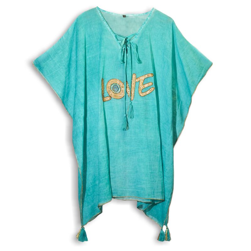 Nomad Sari - Kaftan - Turquoise & Gold Love Design