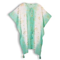 Nomad Sari - Kaftan - White & Turquoise & Gold Fish Design