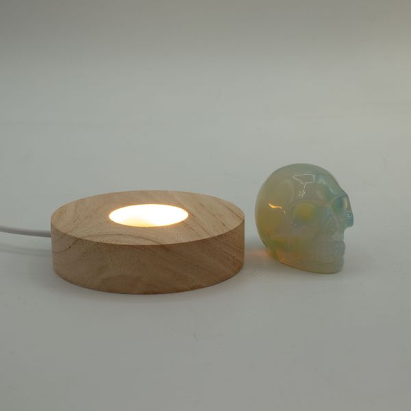 8cm Round Wooden USB LED Stand - Cool/Warm/Daylight