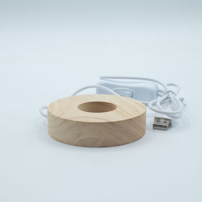 8cm Round Wooden USB LED Stand - Cool/Warm/Daylight